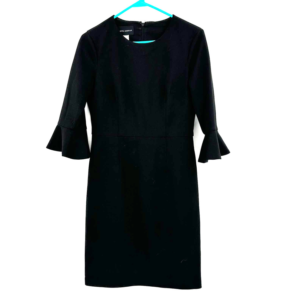 Donna Morgan size 4 Black fitted sheath dress bell sleeves hidden rear zip gabby